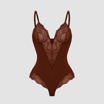 Sarah - Deep V-Neck Lace Shapewear Bodysuit