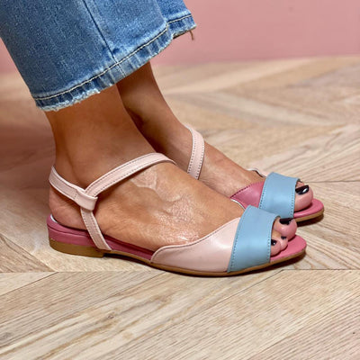 Ellela™ – Asymmetric Pink Sandals with Colour Block Design