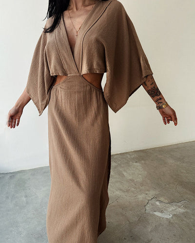 Maddie - Casual Linen V-Neck Maxi Dress