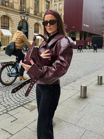 Mila - Luxurious Red Leather Autumn Jacket