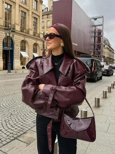 Mila - Luxurious Red Leather Autumn Jacket