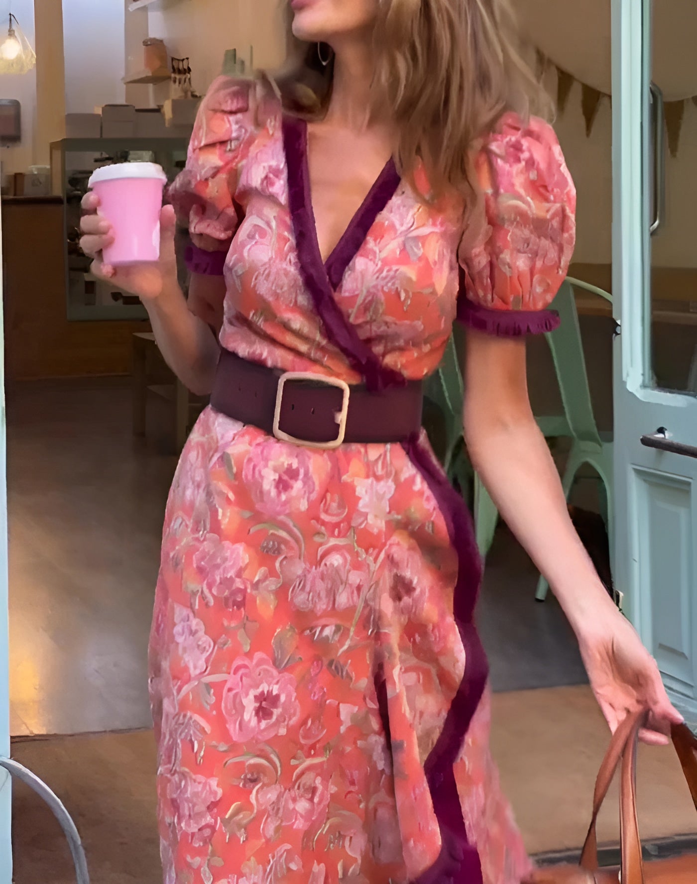 Elegant Short-Sleeved Maxi Dress in Pink