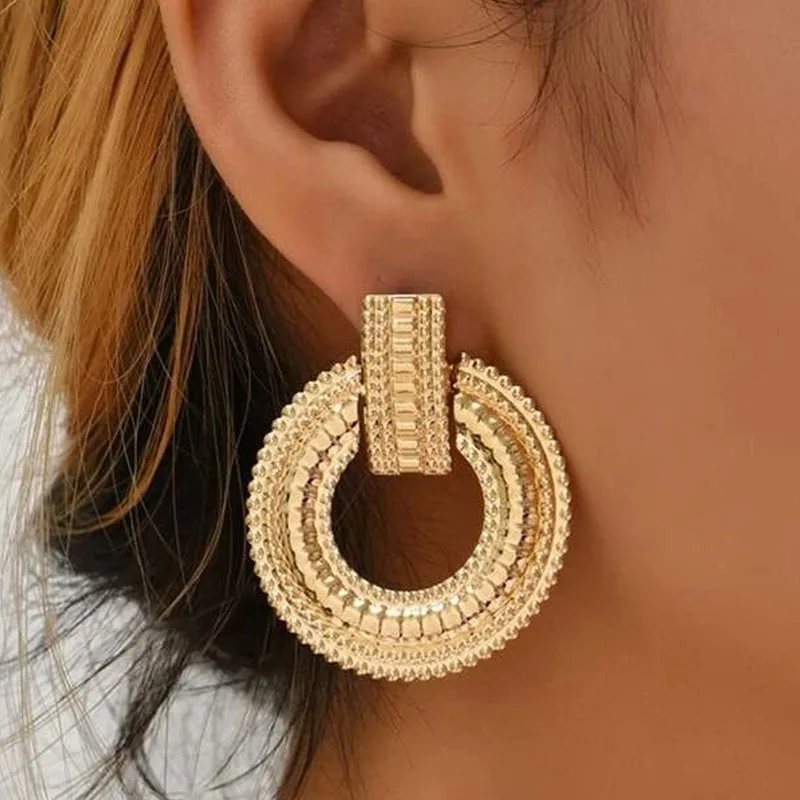 Large Golden Mandala Earrings with Cut-Out Pattern