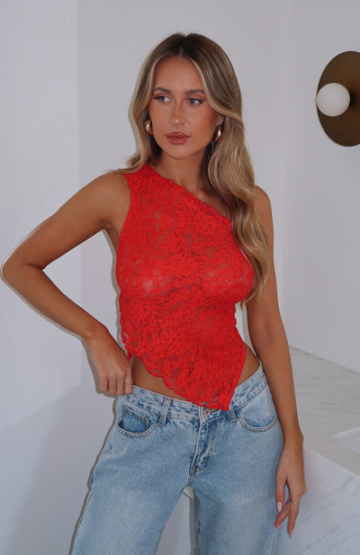 Melinda | Sheer Lace Asymmetric Top