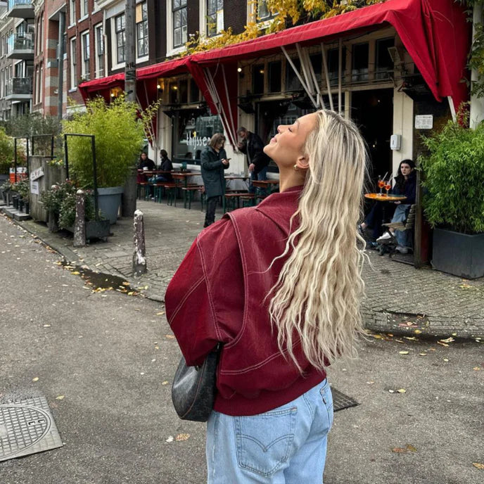 Faye - Oversized Red Leather Jacket