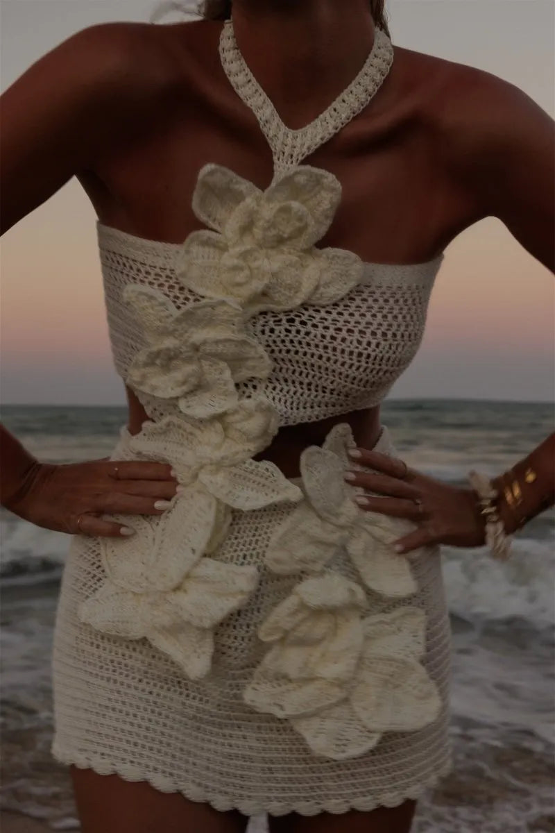 Miranda | Floral Halter Knit Mini Dress