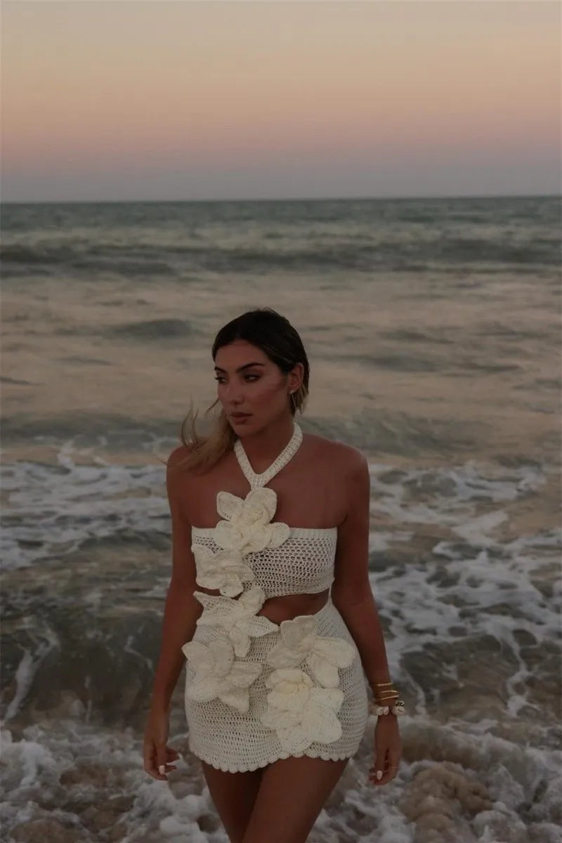 Miranda | Floral Halter Knit Mini Dress