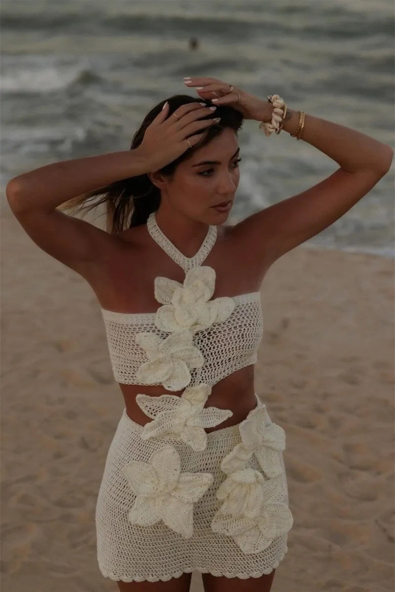 Miranda | Floral Halter Knit Mini Dress