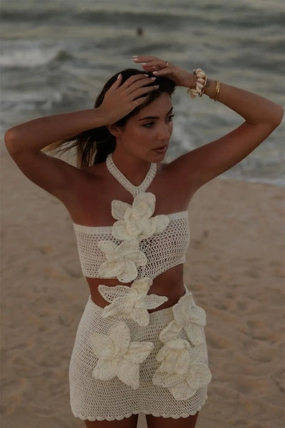 Miranda | Floral Halter Knit Mini Dress
