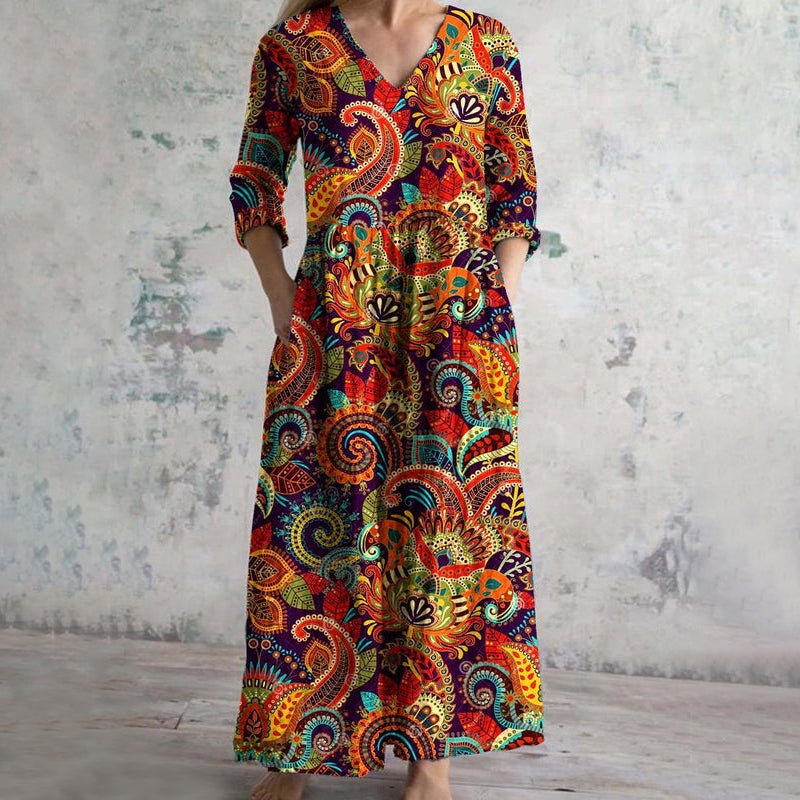 Tiana – Vintage Ethnic Print Dress