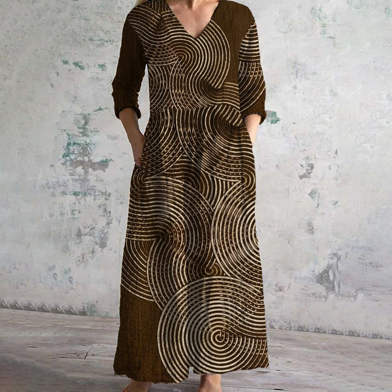 Manuela – [Long Sleeves] Vintage Ethnic Print Dress