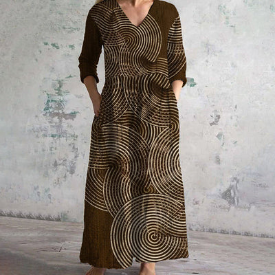 Manuela – [Long Sleeves] Vintage Ethnic Print Dress